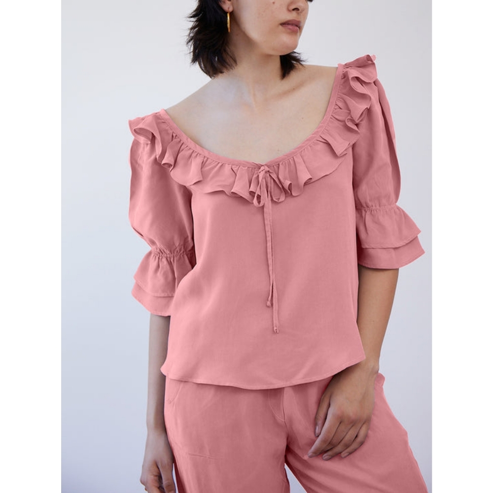 Casa Raki Greta Pink Ruffle Top Size XS